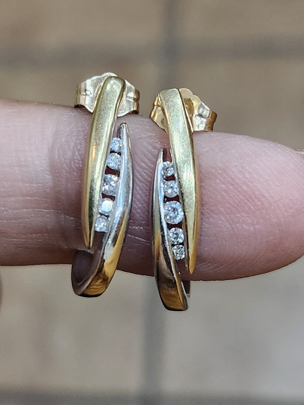 Classic Gold and Silver Diamond Hoop Earrings In 10k Gold And Natural Diamond.